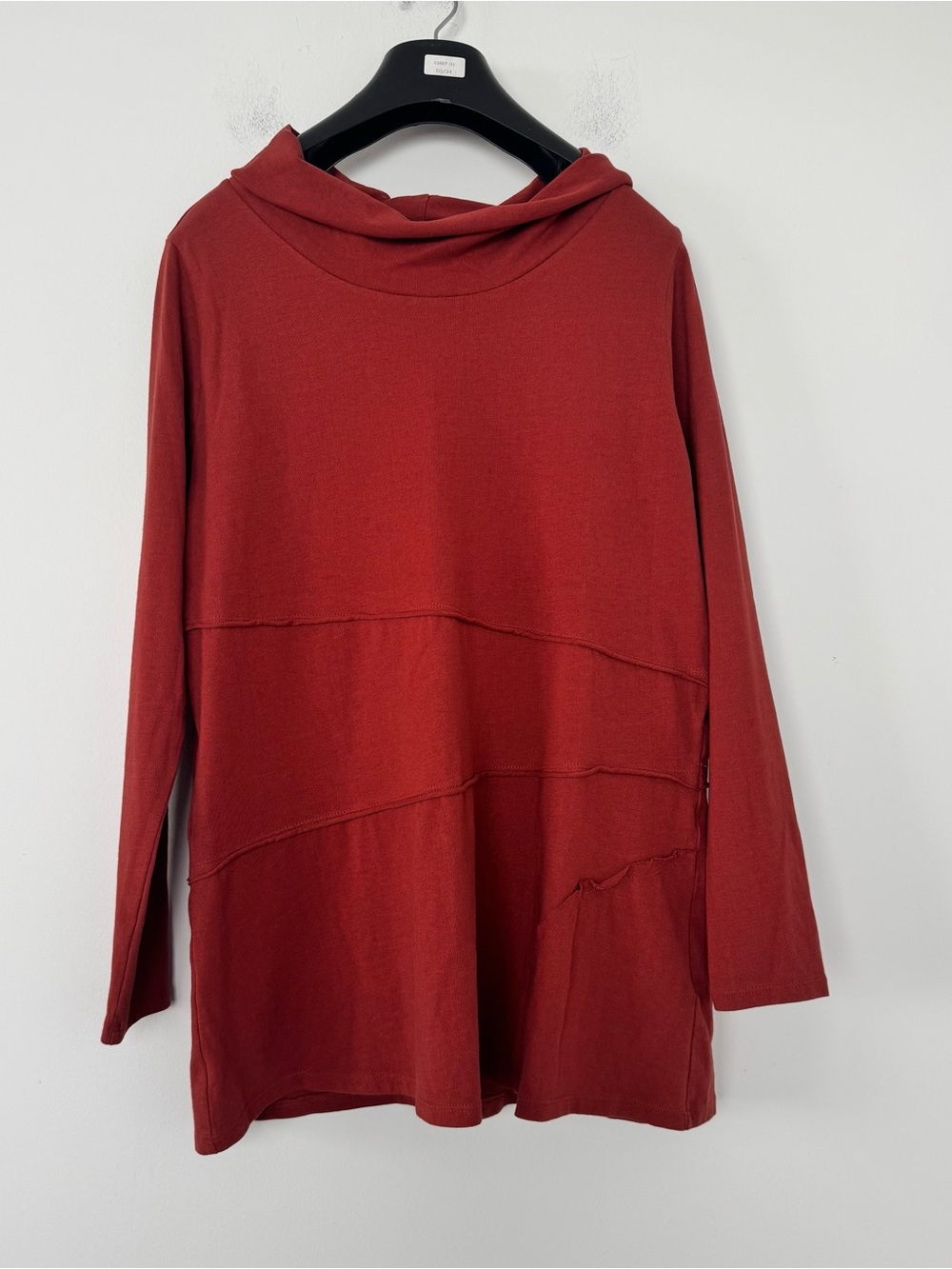 Soft Surroundings Molly Tunic Top Womens M Rust Cowl Neck Lagenlook Patch Artsy